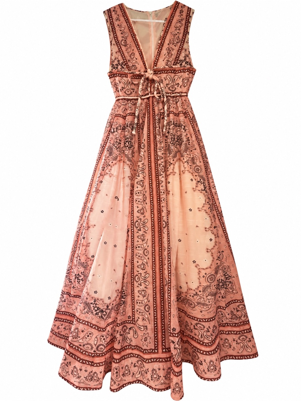 Bohemian Pink Paisley V-Neck Maxi Dress